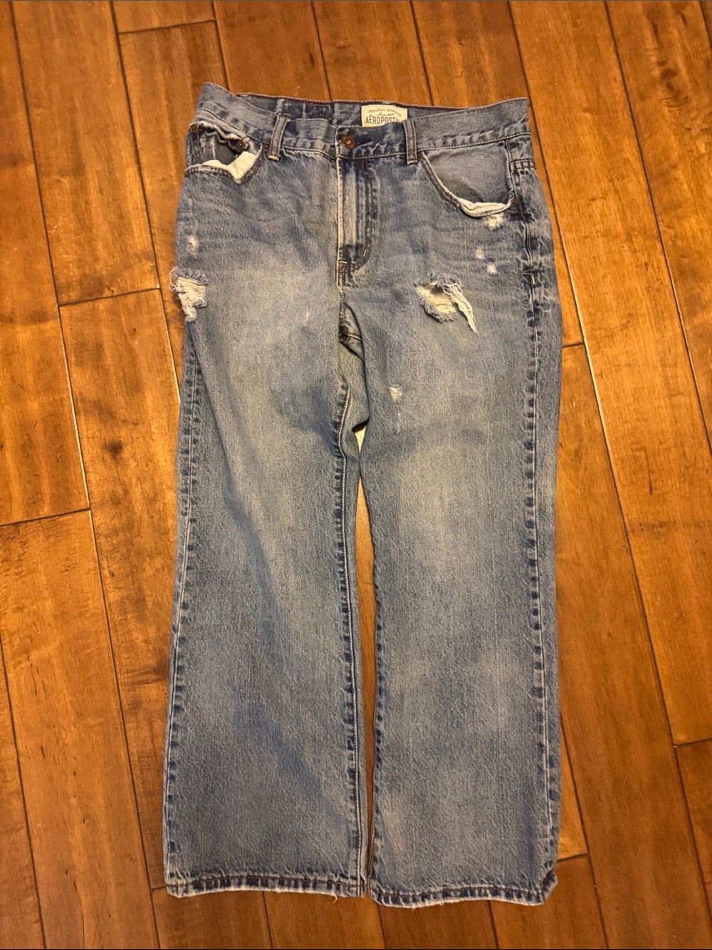 Aeropostale Light Blue Distressed Men's Straight Jeans 34X30